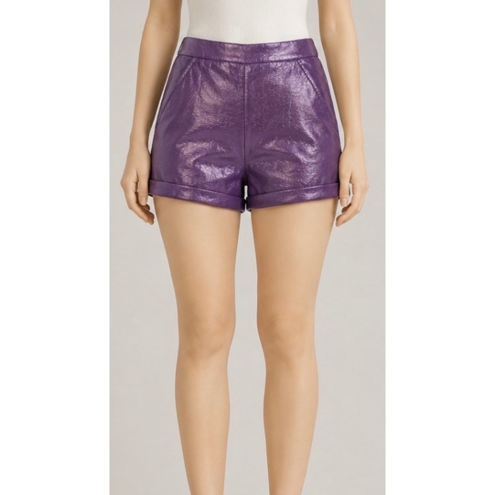 Grey Lab Purple Faux Leather High Waisted Cuffed Shorts JJ1706P Mens Size Medium